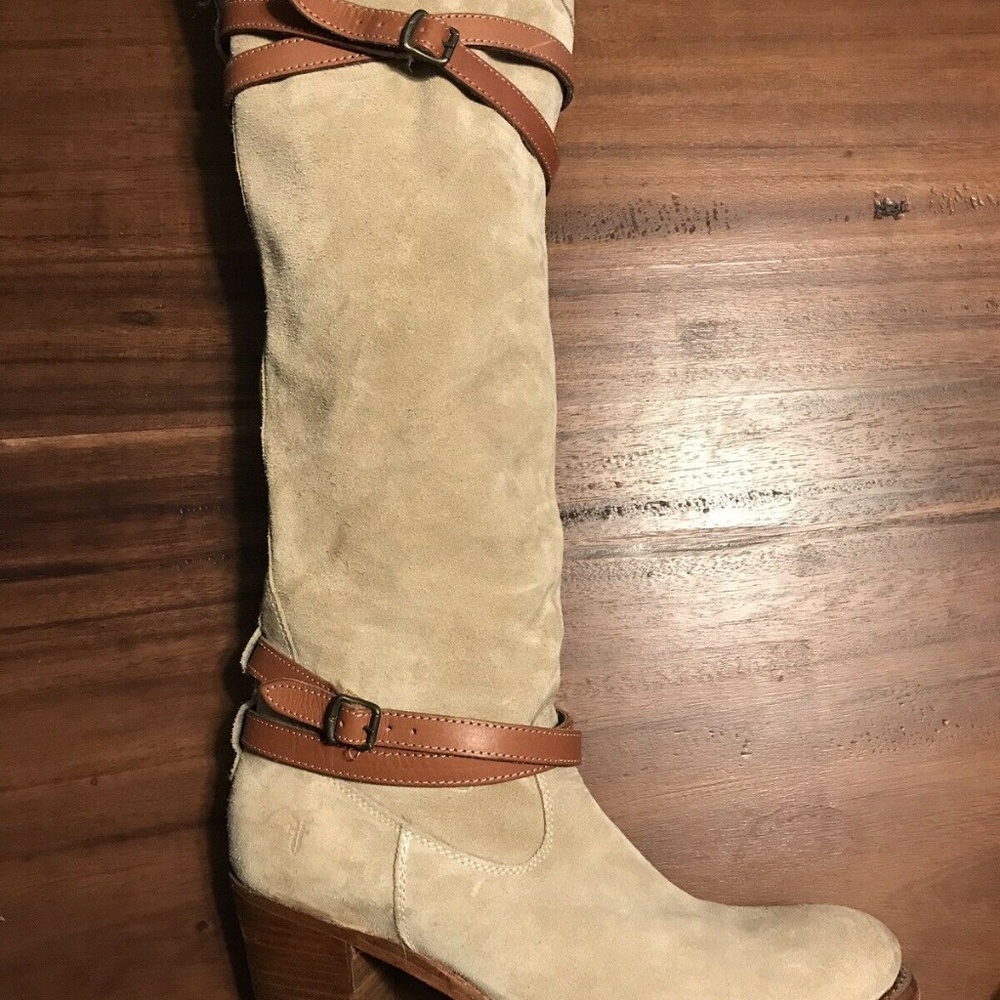 Rare Frye anthro Suede Boots Strappy Gray - Picture 4 of 8